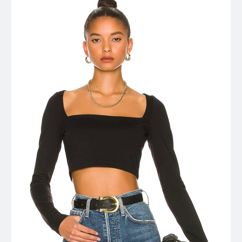 NWT Susana Monaco Long Sleeve Square Neck Crop Top